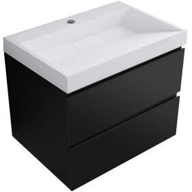 CERANO - Koupelnová skříňka Carole - černá matná + umyvadlo z lit. mramoru Vita - bílá lesklá - s otvorem - 70x58x46 CER-669076