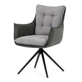 Židle jídelní, šedá látka, 360° vratný mechanismus, černý kov