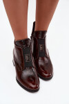 Kožené lakované kotníčkové boty na klínu s ozdobným detailem zateplené Zazoo 60560 tmavě hnědé 40