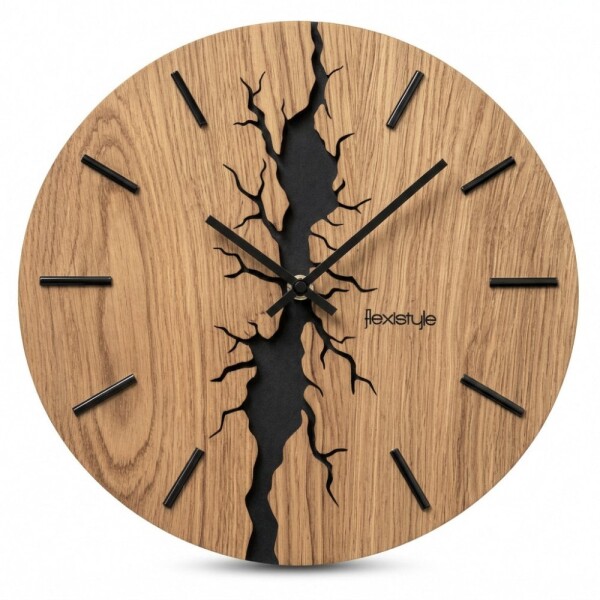 DumDekorace OAK SOUL , 30 cm dřevěné nástěnné hodiny – dubový design s efektem popraskaného dřeva