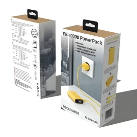 RealPower PB-10000 Set žlutá / Powerbanka 10000 mAh / LED displej / USB-C PD / 22,5W / vč. nabíječky a kabelu (390659)