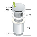 Omp Tea - Umyvadlová výpust 5/4“, click-clack, velká zátka, max 80, zlato mat 7533.370.5.36