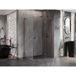 MEXEN/S - Lunar L sprchový kout dveře křídlové pravá 85 x 70, transparent, růžové zlato 834L-085-070-60-00-P