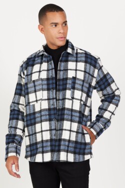 AC&Co Altınyıldız Classics Men's Indigo-black Oversize Loose Cut Button Collar Pocket Plaid Patterned Lumberjack Winter Shirt Jacket