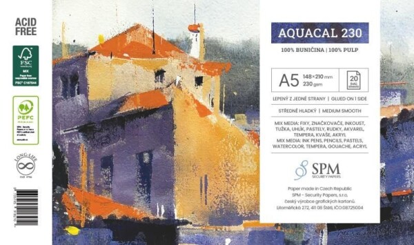 Aquacal 230 akvarelový blok A5 230 g/m2 20 listů Mix Media