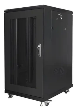 Lanberg Rack 22U/600x800 černá / Stojanový rozvaděč / 19" / Flat pack / Perforované dveře (FF01-6822-23B)