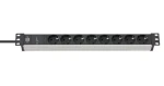 Brennenstuhl Alu-Line 19" černá/stříbrná / Napájecí lišta / 8x zásuvka / 2 m / přepěťová ochrana (1390007308)