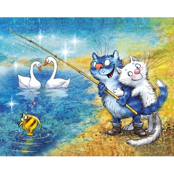 Antistresové omalovánky TSvetnoy TSvetnoy, LG278e, Diamond painting - diamantové malování, 40 x 50 cm, Kočky - Na rybách