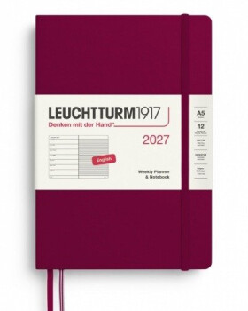 Týdenní plánovač Zápisník Port Red, Medium A5 2027, anglicky