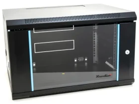 XtendLan 19" černá / Nástěnný rozvaděč / 6U / 600×450 mm / nosnost 60 kg / skleněné dveře (WS-6U-64-BLACK-P)