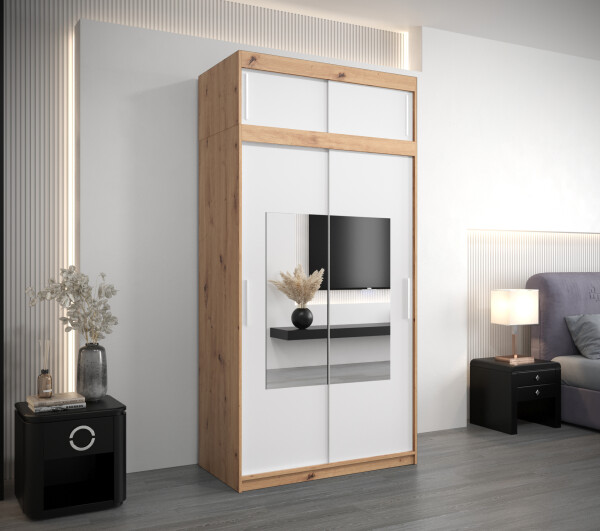Šatní skříň Abi To s nástavcem Barva korpusu: Dub artisan, Rozměry: 120 cm, Dveře: Bílá