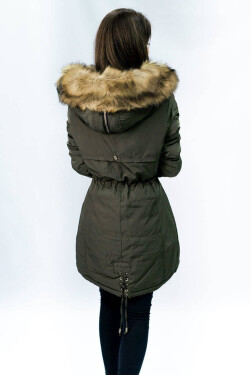 Teplá dámská zimní bunda parka khaki barvě (W165) odcienie zieleni