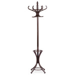 Věšák dřevěný stojanový, masiv topol a bříza, tmavě hnědý lak, výška 185 cm