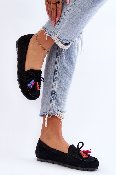 Semišové Mokasíny S Mašlí A Třásněmi Černá Dorine 36