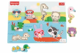 Trefl - Vkládačka - Dřevěná vkládačka Fisher Price: Divoká zvířátka