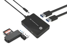 Conceptronic USB-A hub černá / USB hub / 4 porty / 1x USB 3.0 / 3x USB 2.0 / DC konektor (HUBBIES10B)