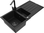 MEXEN - Andres granitový dřez s odkapávačem včetně baterie Rita, černá nakrapiany 6515-76-670300-70-B