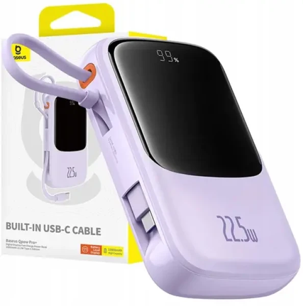 Baseus Qpow Pro+ 10000mAh 22.5W s kabelem USB-C fialová / Powerbanka / 2xUSB-C / 1xUSB-A (6932172652456)
