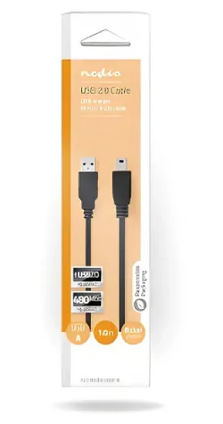 Nedis USB 2.0 kabel černá / Kabel USB / USB-A - Mini-B / 480 Mbps / 1 m (CCGB60300BK10)