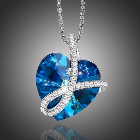 Exkluzivní náhrdelník Swarovski Elements Romantic Love - srdíčko, Tmavě modrá 45 cm + 5 cm (prodloužení)