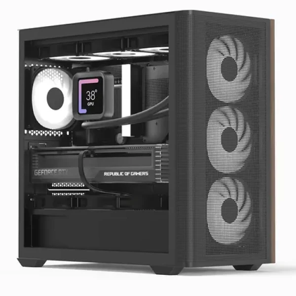 Aerocool D301A-G-BK-V2 černá, dřevo / PC skříň / Mini Tower / Micro ATX / 2x USB 3.0 / USB-C / bez zdroje (ACCS-MA03043.11)