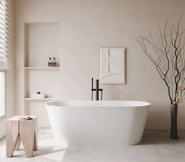 Erga Norah Slim, volně stojící vana ke stěně 170x70 cm + odtoková zátka, bílá lesklá, ERG-NORAH-SLIM-170070-WH-WH