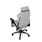 Herní křeslo, stříbrná látka, houpací mechanismus, polohování opěradla 90°-180°, 3D područky, polštáře z paměťové pěny,