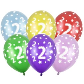 PartyDeco balónky barevné metalické 2. narozeniny (6 ks, náhodné barvy)