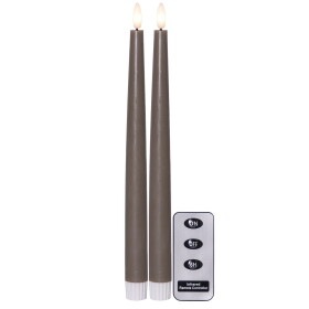 STAR TRADING LED svíčka Flamme Slim Mole 28 cm – set 2 ks + dálkový ovladač, hnědá barva, vosk