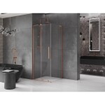 MEXEN/S - Velar L sprchový kout, posuvné dveře 120 x 120, transparent, měď kartáčovaná 871-120-120-03-65