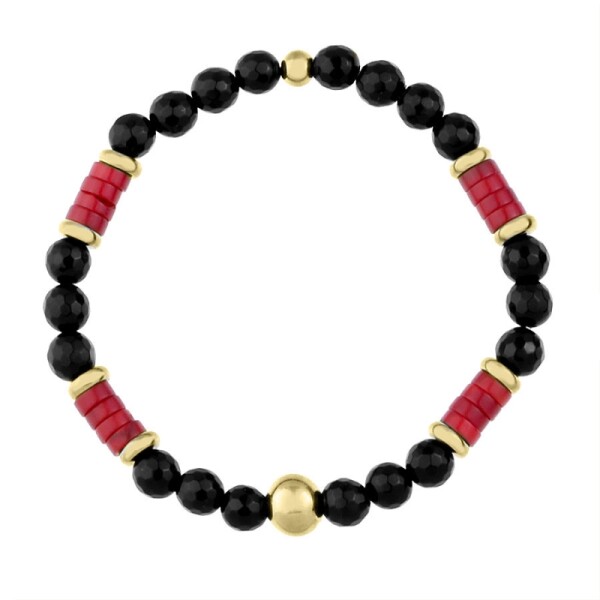 Náramek Teresa - černý onyx, přírodní červený korál, Černá 16 cm