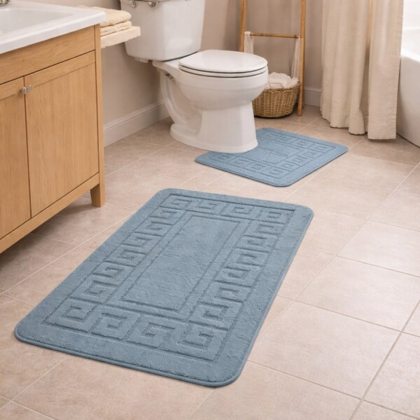 DumDekorace Dvoudílná koupelnová sada MONTANA ETHNIC v persky modré barvě Šířka: 50 cm | Délka: 80 cm