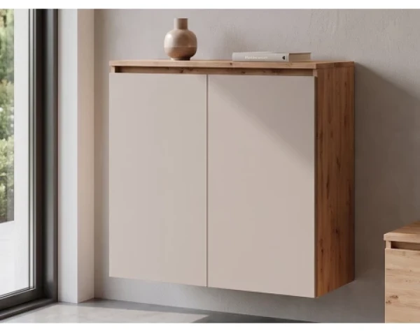 Nástěnná skříňka Asko Living, 75 cm, dub artisan/béžová kašmír