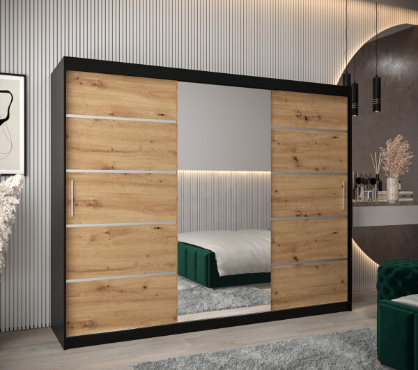 Šatní skříň Abi V2 Barva korpusu: Černá, Rozměry: 250 cm, Dveře: Dub artisan