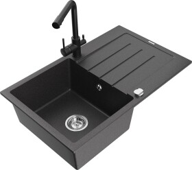 MEXEN - Bruno granitový dřez s odkapávačem včetně baterie Duero, černá kropenatá 6513-76-671600-70