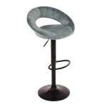 Židle barová, modrá sametová látka, černá podnož