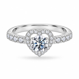 Stříbrný prsten se srdcem Dalia 0,5 ct MOISSANITE + CERTIFIKÁT, Stříbrná 52 certifikát GRA, hadřík na čištění stříbra, dárková krabička