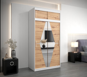 Šatní skříň Abi Bo s nástavcem Barva korpusu: Bílá, Rozměry: 120 cm, Dveře: Dub artisan