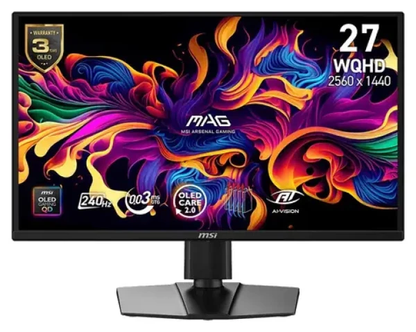 26.5" MSI MAG 272QPDE QD-OLED X24 černá / Herní monitor / WQHD / QD-OLED / 240 Hz / 0,03 ms / HDMI+DP+USB-C / VESA (MAG272QPDEQD-OLEDX24)