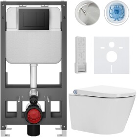 CERANO - Závěsné WC s bidetem Basic/Cronus Premium - bílá lesklá - WC tlačítko Maxio/Černá - volně stojící - předstěnová instalace - 59,3x38,4 CER-8050BD86487