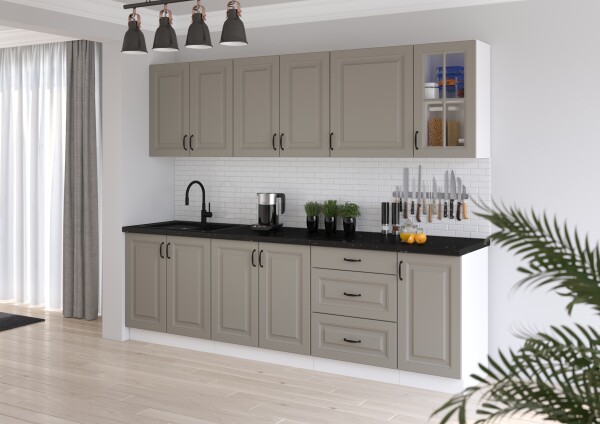 Kuchyňská linka 260 cm Stilo 3 Barva korpusu: Bílá, Barva dvířek: Clay Grey