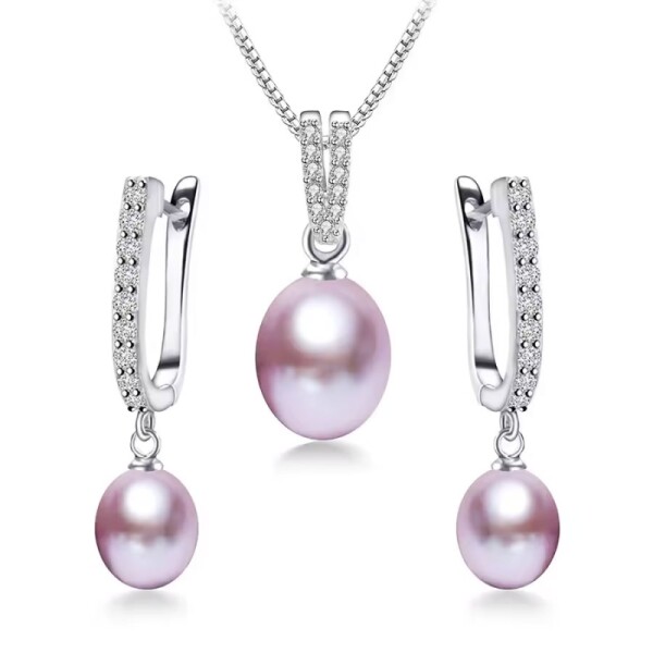 Stříbrná souprava šperků s levandulovou perlou a zirkony - stříbro 925/1000, 46 cm Levandulová
