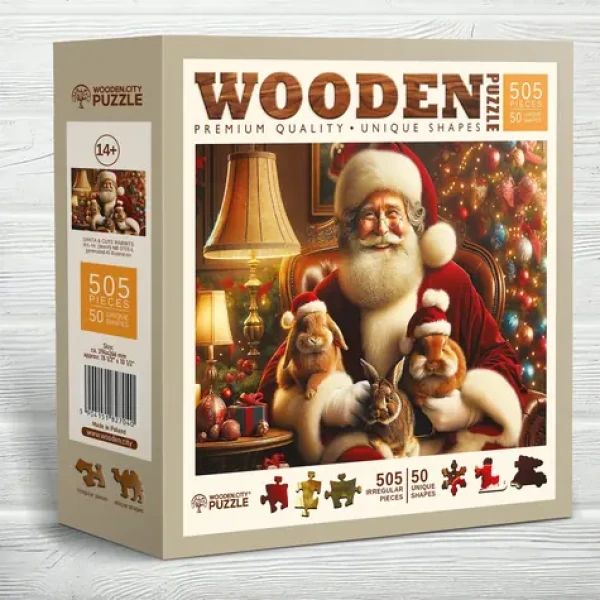 WOODEN CITY Dřevěné puzzle Santovy králíčci