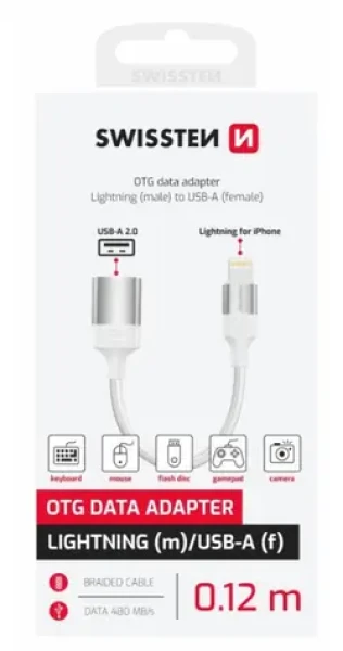 SWISSTEN TEXTILE OTG adaptér Lightning (M) na USB-A (F) 0.13m bílá (73501218)