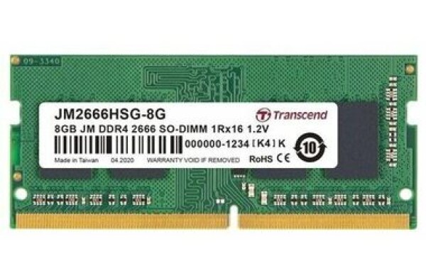 Transcend JetRam 8GB (1x8GB) 2666MHz / SODIMM / DDR4 / CL19 / 1.2V / 1Rx16 (JM2666HSG-8G)