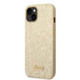 Pouzdro Guess Glitter Flakes Metal Logo iPhone 14 Plus - zlaté