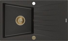 MEXEN/S - Cesar granitový dřez 1 s odkapávačem 775x470 mm, černá/zlatá metalik, syfon chrom 6514771010-75-G