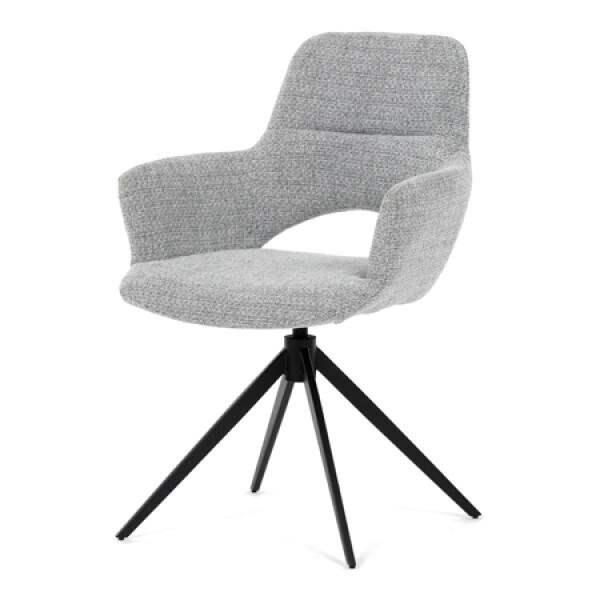 Židle jídelní, šedá látka, 360° vratný mechanismus, černý kov
