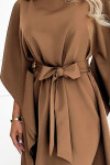 287-39 SOFIA Motýlí šaty se zavazováním v pase - cappuccino 2XL/3XL