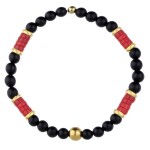 Pánský náramek Henri - 6 mm onyx a pravý korál, Červená 25 cm